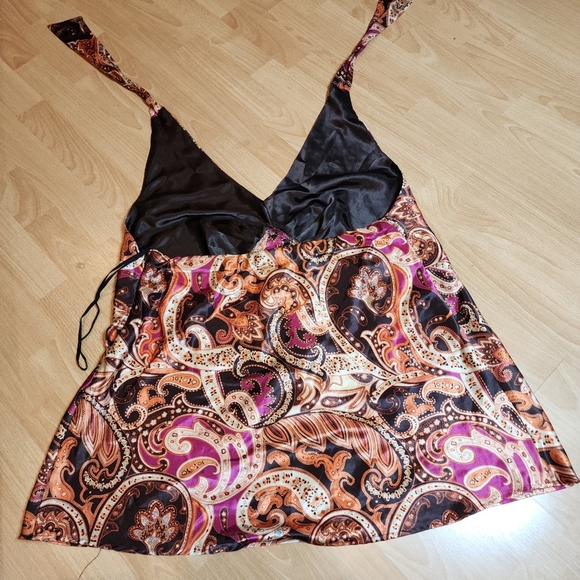 NWT Lane Bryant Satin Embellishments Paisley Halter Babydoll Top Size 22 2X/3X - Picture 5 of 16